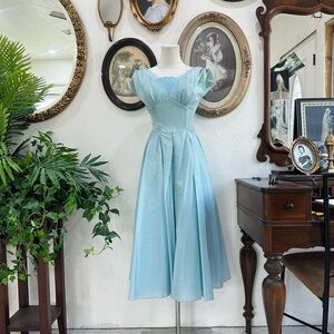 Vintage Ice blue pleated party dress-1950s inspired fit & flare